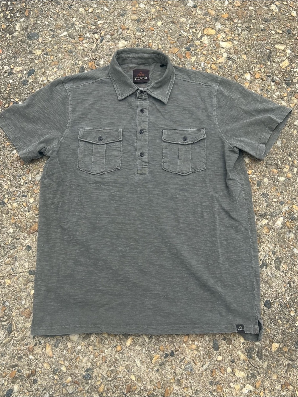 Prana Men's Short Sleeve Polo — Faded & Distressed Olive Grey